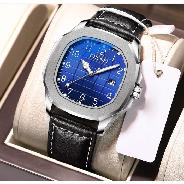 Đồng hồ nam mặt vuông chính hãng CHENXI CX-8213 dây da đẹp cao cấp kèm hộp sang trọng