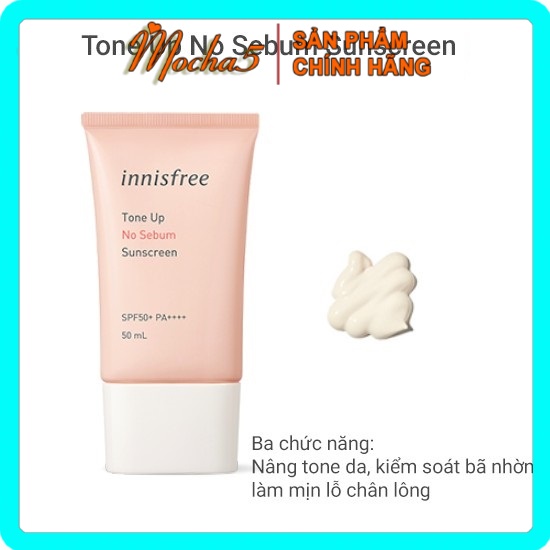 KCN kem chống nắng Innisfree TONE UP NO SEBUM SPF50+ lên tone trắng hồng 50ml mẫu mới 2019