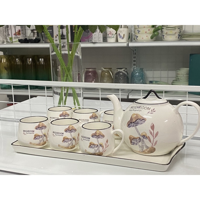 BỘ ẤM CHÉN SỨ CAO CẤP tặng kèm khay sứ - Bộ ấm pha trà, cà phê đẹp phong cách Âu