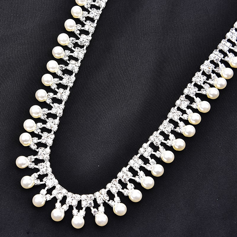 Set 50cm Hạt Ngọc Trai + Dây Xích Trong Suốt Đính Pha Lê Dùng Trang Trí Váy Cưới