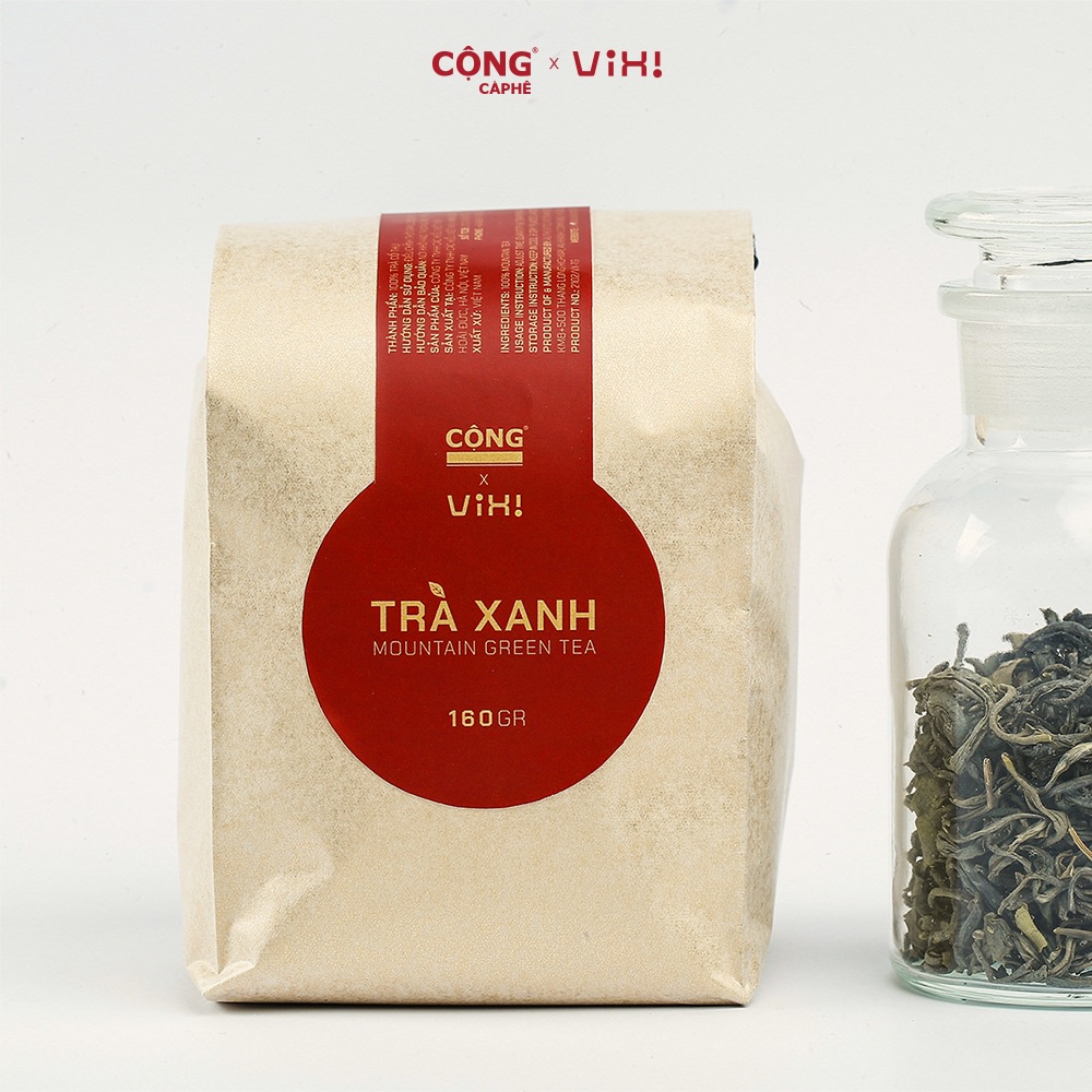 Trà xanh cổ thụ Cộng Cà Phê x ViXi 160 gram kèm 1 tép cafe túi nhúng 10gr