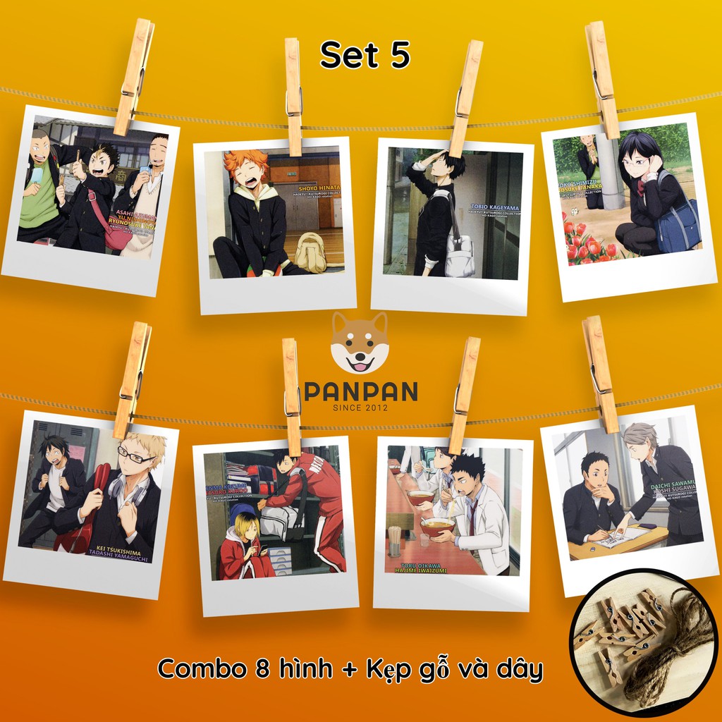 Combo 8 ảnh card lomo polaroid trang trí Anime Haikyu! 2 (tặng kèm dây và kẹp)