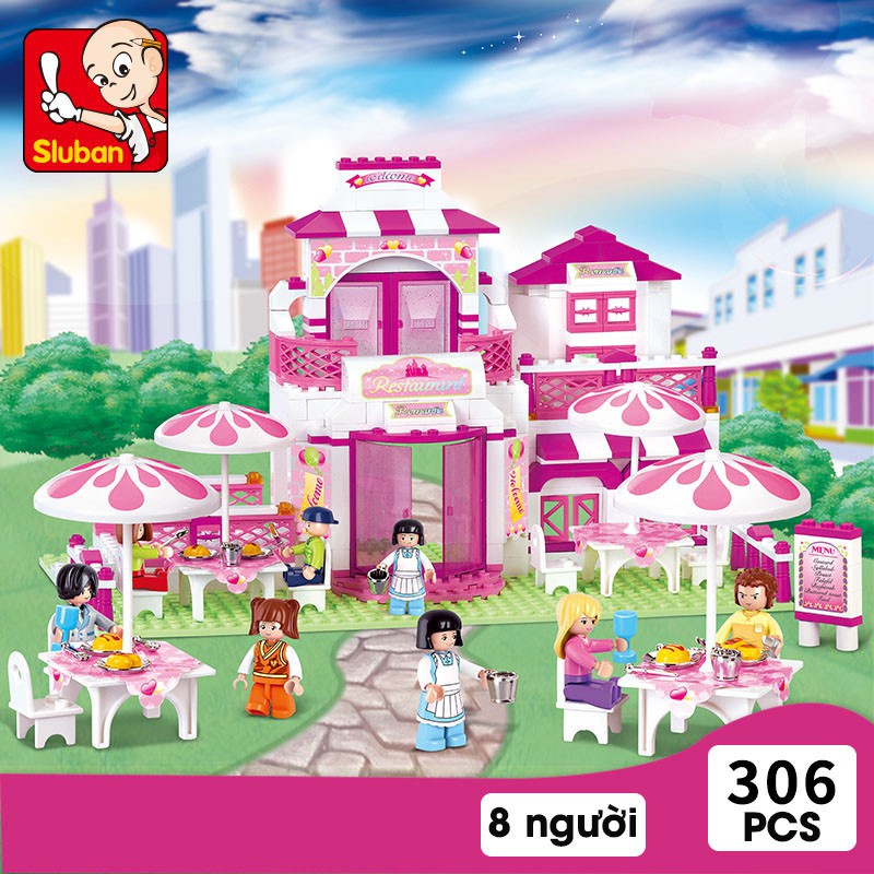 Đồ chơi xếp hình lắp ráp kiểu lego bé gái 306 chi tiết :bé gái và nhà hàng Pink Dream Romantic Restaurant Sluban B0150