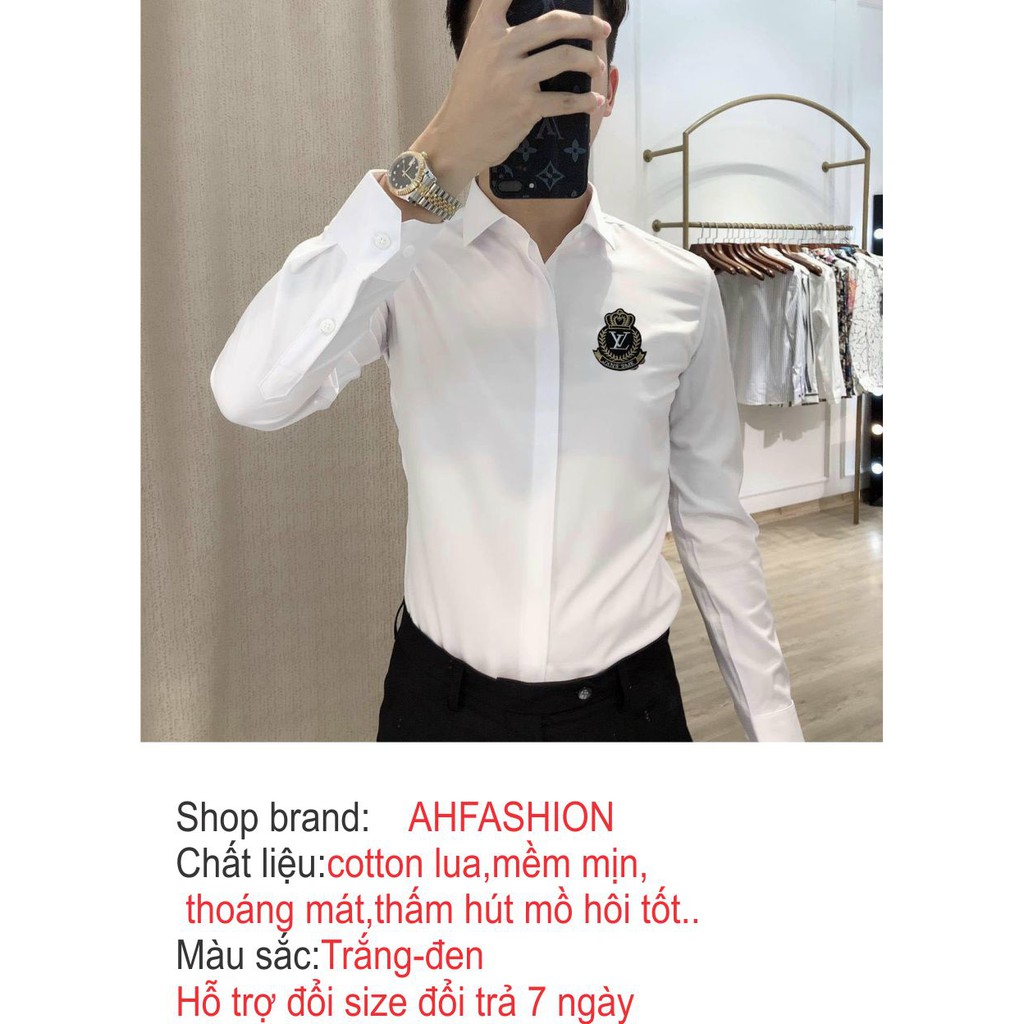 Áo sơ mi nam hàn quốc dài tay thêu logo LV  trơn lụa mịn chống nhăn mẫu mới cao cấp AHFASHION | BigBuy360 - bigbuy360.vn
