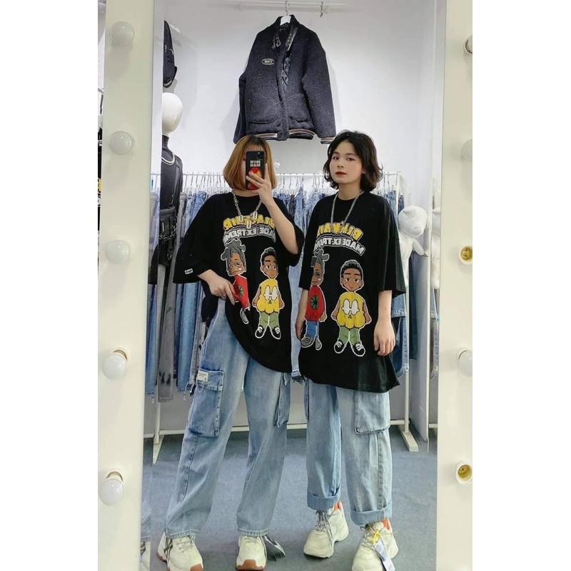 Áo Thun 2 Cậu Bé Unisex, Áo Phông Form Rộng Tay Lỡ
