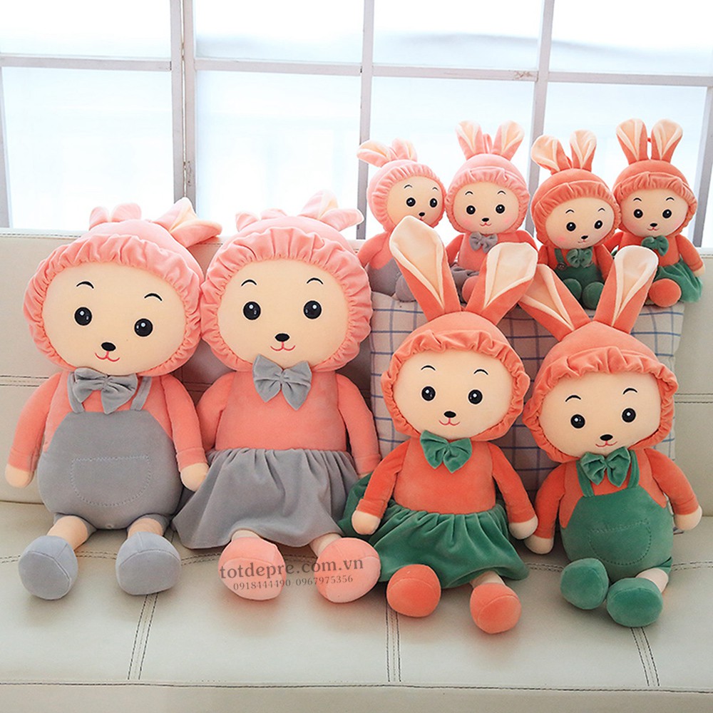 Thỏ nhồi bông kiểu mặc váy hoặc quần yếm size 50cm
