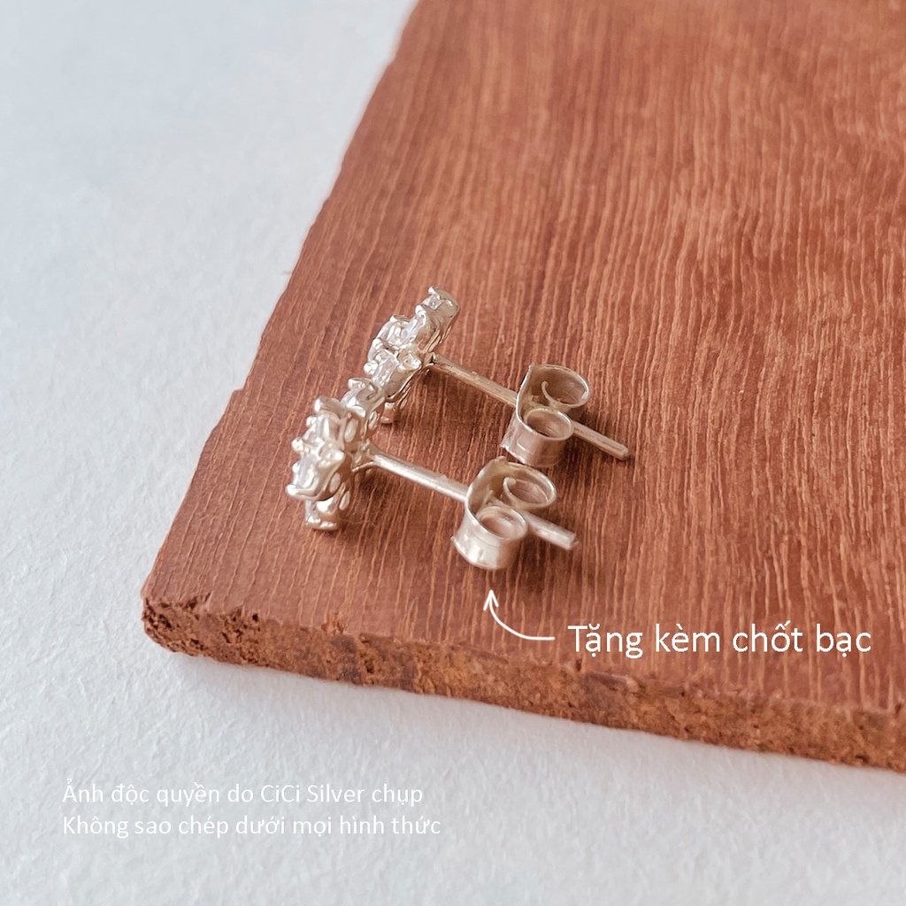 Khuyên tai bạc đính đá hình hoa mai 5 cánh CiCi Silver, bông tai bạc 925, bạc thật kèm chốt bạc