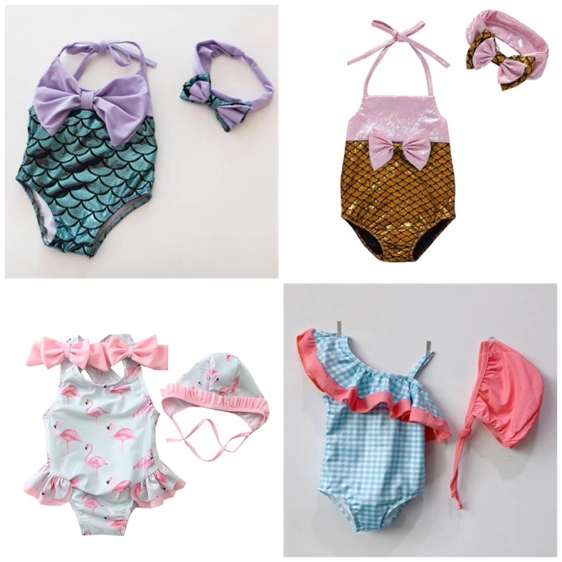 Set đồ bơi kèm mũ/turban chống nắng cho bé gái