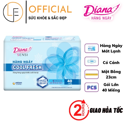 [Gói Lớn 40 Miếng] Băng Vệ Sinh Diana Hàng Ngày Cool Mát Lạnh Mặt Bông 23cm