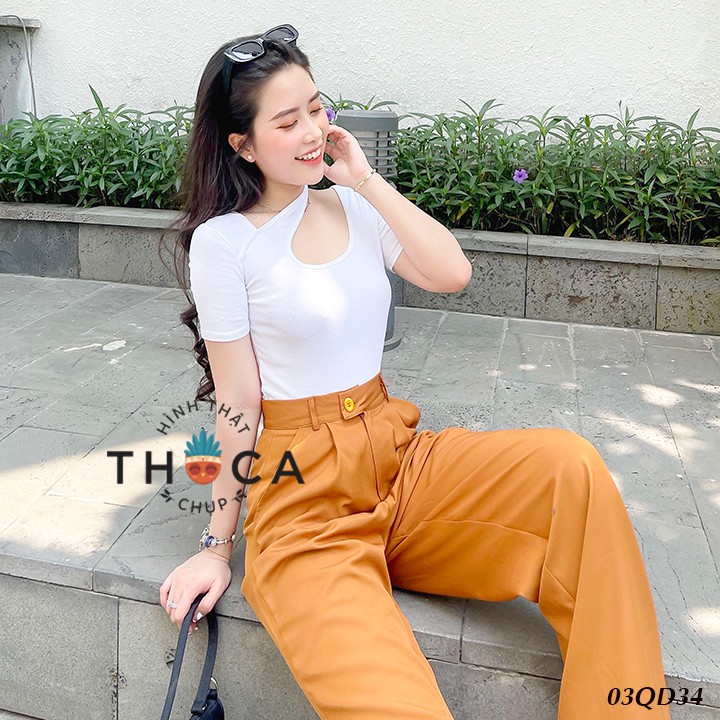 Quần nữ công sở ống rộng trơn đen, bò THOCA HOUSE size S, M hàng may thiết kế chuẩn form, vải cao cấp