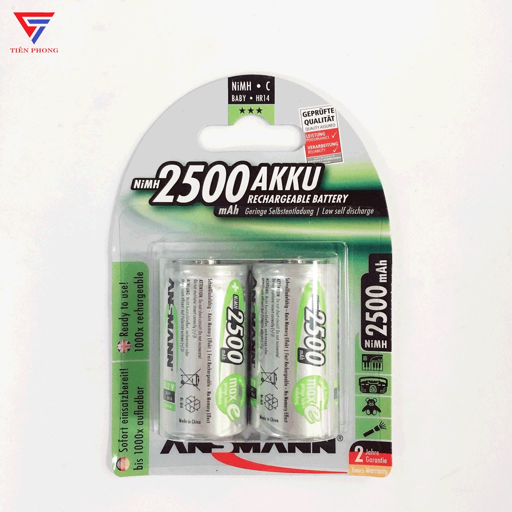 Pin sạc Trung C 2500mAh Ansmann chính hãng - Vỉ 2 viên