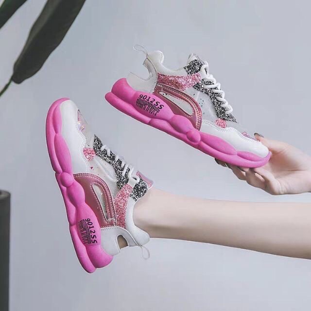 Giày thể thao nữ màu hồng kim tuyến bao xinh y hình