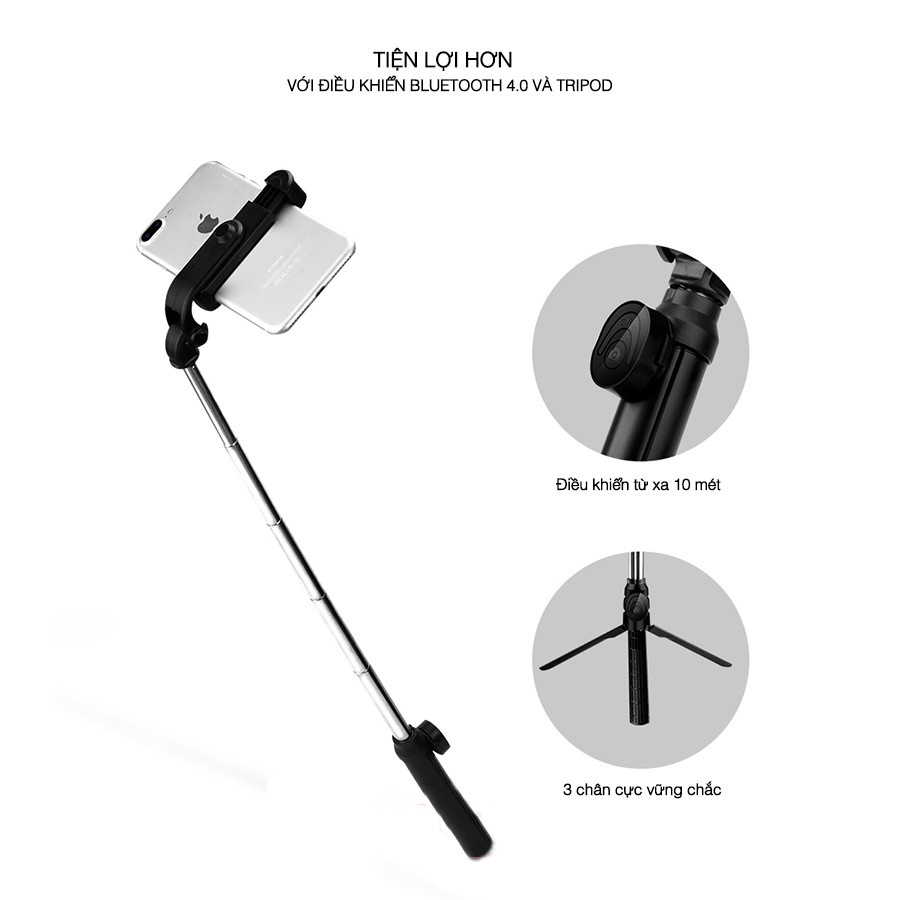 Gậy chụp ảnh tự sướng 3 chân tripod XT-10 kết nối Bluetooth cho điện thoại