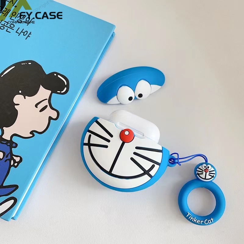 Vỏ Bảo Vệ Hộp Sạc Tai Nghe AirPods 1 2 3 Pro Bằng Silicon Họa Tiết Hoạt Hình Doremon Dễ Thương Chống Sốc Kèm Móc Treo Tiện Dụng