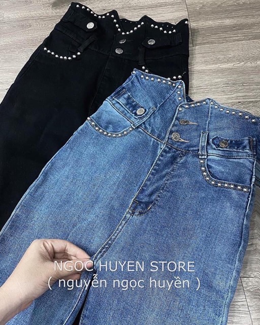 Quần jean cạp siêu cao đính cườm siêu đẹp | BigBuy360 - bigbuy360.vn