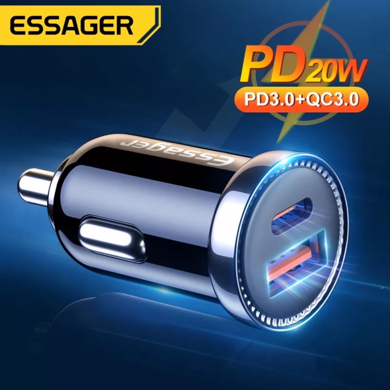 Tẩu sạc nhanh 20W/30W mini Essager 2 cổng Type C + USB A hỗ trợ sạc nhanh PD QC3.0