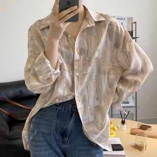 Áo Sơ Mi Dáng Rộng In Họa Tiết Độc Đáo Phong Cách Hàn Quốc Dành Cho Nữ