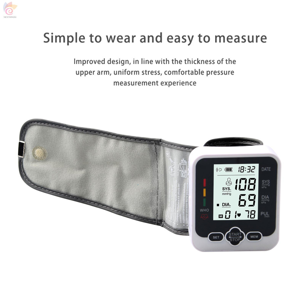 ET Electronic Blood-Pressure Monitor Home Use Wrist Type Sphygmomanometer Digital LCD Blood-Pressure Measurement Meter with Heart Rate Detection