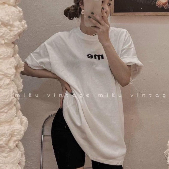 Áo phông nam nữ dáng rộng tay lỡ túi rip xịn sò in chữ ngực đơn giản vanmiushop