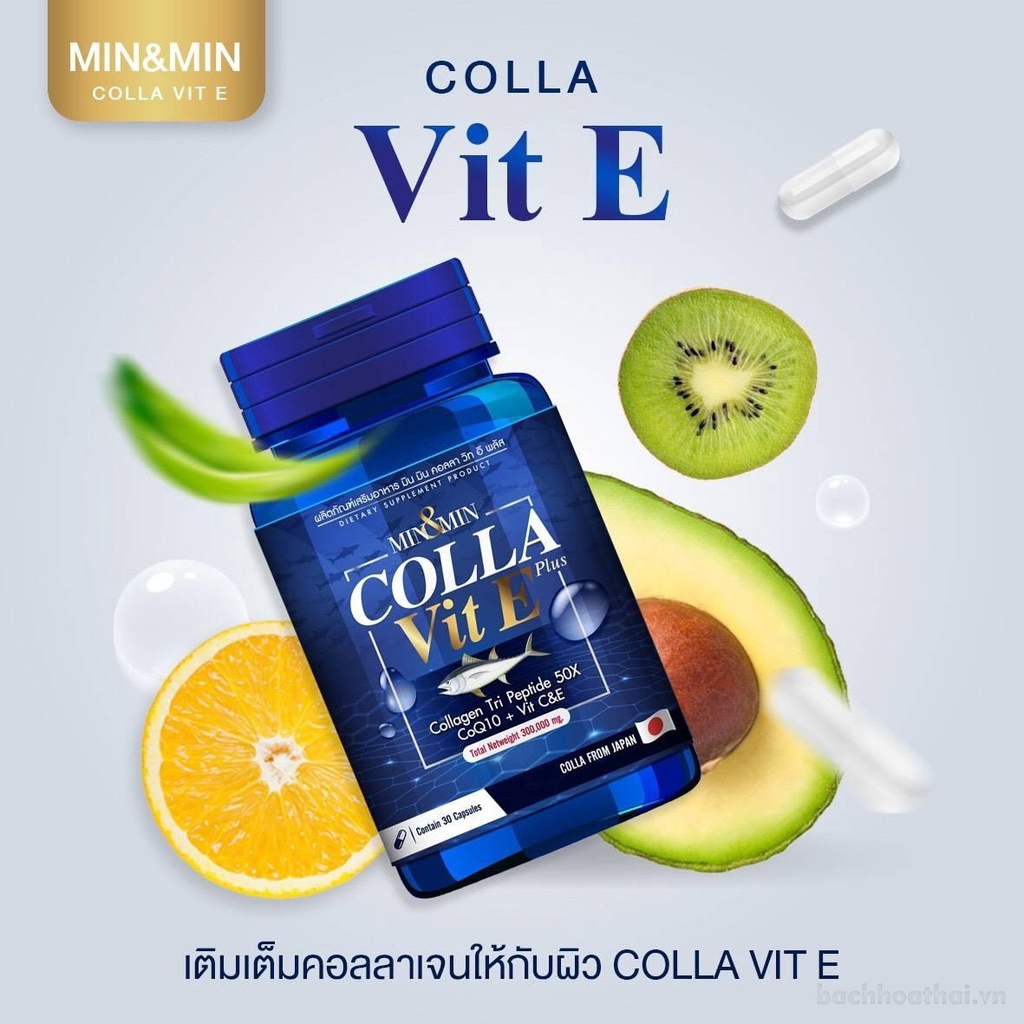 Hũ 30 vıên uốnǥ trắŉg da chắc khỏe móng ṫóc Min&amp;Min Colla Vit E Plus Thái Lan