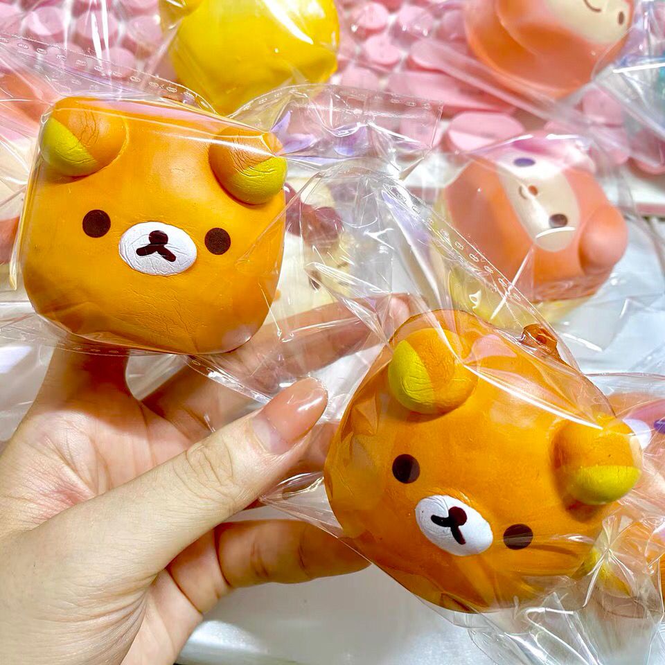 Đồ Chơi Nắn Bóp Đàn Hồi Giảm Stress Hình Vuông Họa Tiết Rilakkuma
