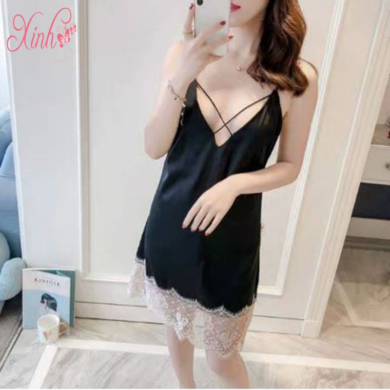 Váy ngủ sexy Ms5143 lưng và chân váy phối ren sang trọng, quyến rũ [ TẶNG QUẦN LÓT LỌT KHE ] | BigBuy360 - bigbuy360.vn