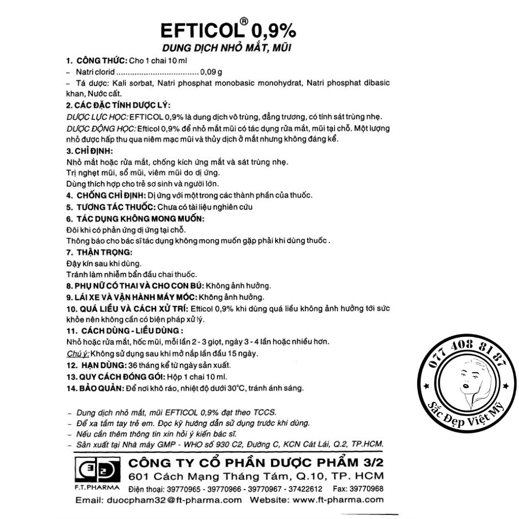 Dung Dịch Nhỏ Mắt Mũi Efticol ❤️Date Mới❤️Nước Muối Sinh Lý Vệ Sinh Mắt Mũi Kháng Viêm Dùng Được Cho Trẻ Sơ Sinh và Bé