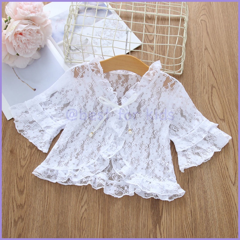 Áo Khoác Ren Ngắn Tay Chống Nắng Thời Trang Mùa Hè Cho Bé Gái