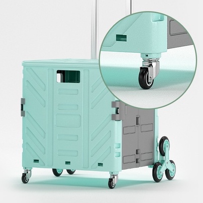 Xe đẩy tiện ích có thể gập lại 4 Phanh im lặng Bánh xe đa năng Có thể thu gọn Xe đẩy tay Cán Thùng gấp có nắp Boron069