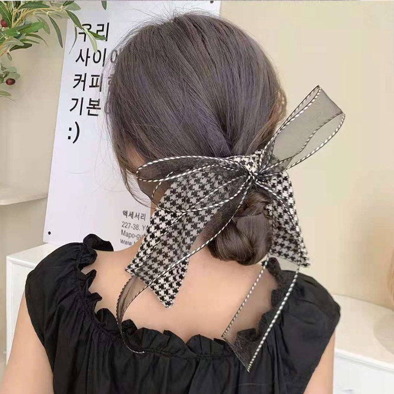 Kẹp tóc đính nơ họa tiết kẻ ô phong cách Hàn Quốc thời trang cho nữ