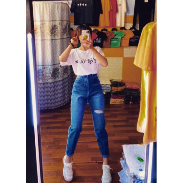 Quần Dài Jean bigsize Baggy Rách 1 Đùi Đậm / Nhạt - Lưng Cao - Siêu tôn dáng - Không Giãn QJ001