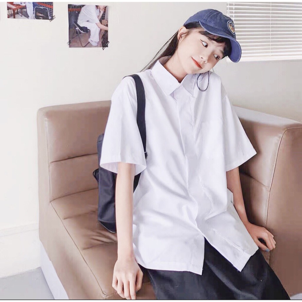 Áo sơ Mi Trắng, Đen Trơn Ulzzang unisex Vati