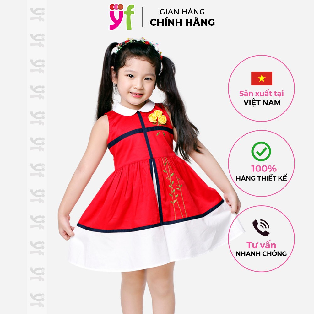 Đầm xòe đỏ cho bé 10-14KG, YF thiết kế sang trọng, vải cotton mềm mát 6DX155