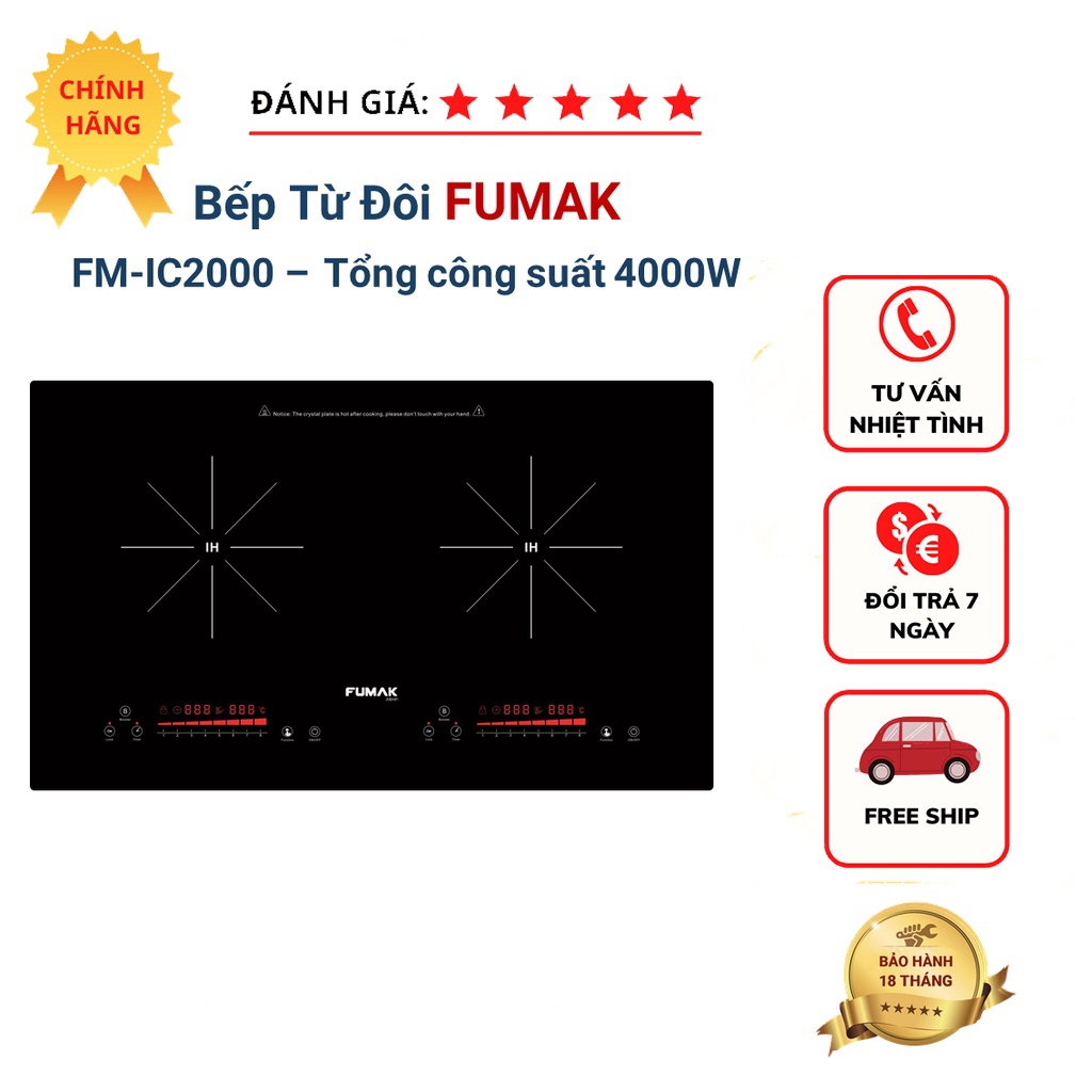 Bếp Từ Đôi Fumak Nhật Bản FM-IC2000, Tiết kiệm điện đến 30%, Bảo hành 18 tháng -TC MART