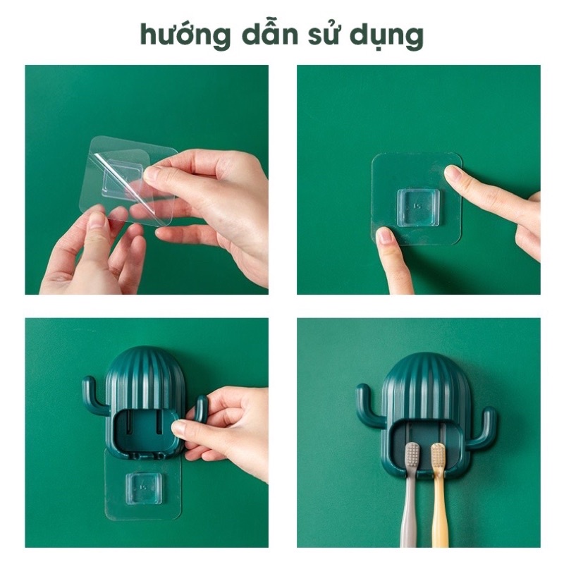 Giá Kệ treo bàn chải đánh răng, dao cạo râu hình xương rồng hottrend sang trọng dễ thương, Kệ treo dính tường phòng tắm