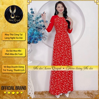 Áo Dài Truyền Thống Hoa Nhí Trẻ Trung Thanh Lịch, 4 Tà Lụa Chiffon Cao Cấp HN68 - Áo Dài Xuân Quỳnh