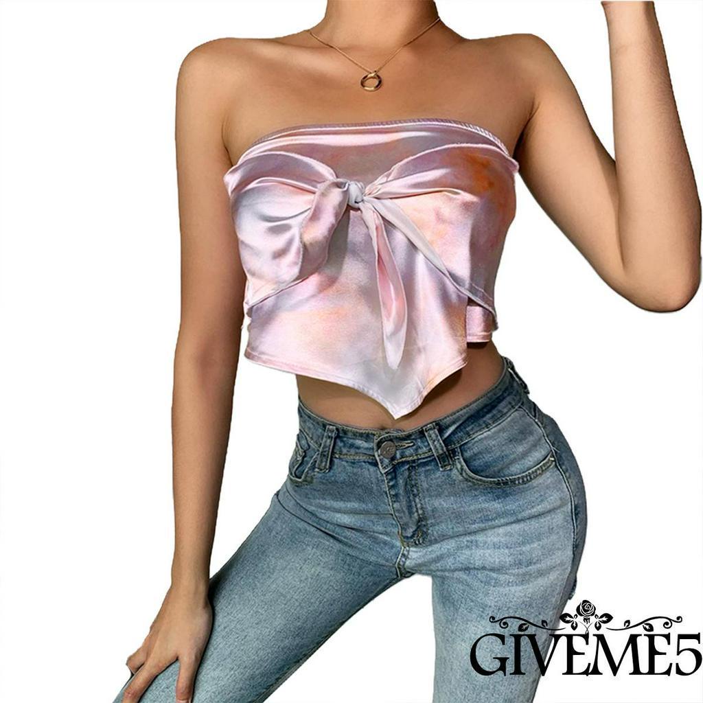 Áo lửng dạng ống không tay hở lưng thắt nút giản dị gợi cảm cho nữ