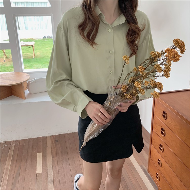 Áo Khoác Sơ Mi Dáng Rộng Phong Cách Hàn Quốc Thanh Lịch 8 Màu Lựa Chọn