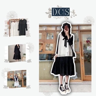 [Xả hàng] Sét váy babydoll cổ nơ 2 màu đen trắng phối áo gile hàn quốc váy dáng xòe rộng xưởng may DCS