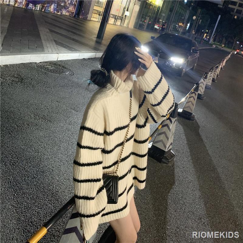 Áo sweater Tay Dài Kẻ Sọc Ngang Ấm Áp Thời Trang Cho Nữ