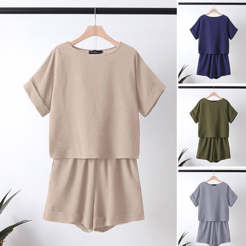 Set áo thun ngắn tay + quần short lưng thun ZANZEA thời trang cho nữ