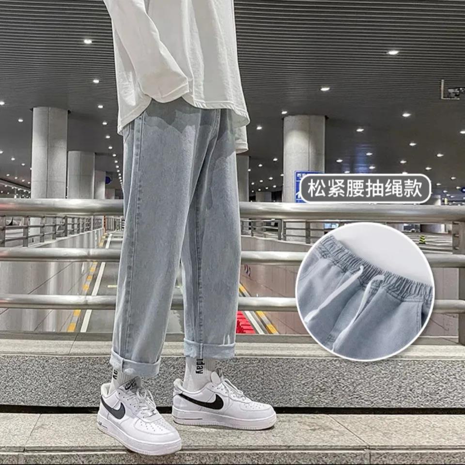 Quần Jeans Lửng Ống Rộng Lưng Thun Co Giãn Dáng Rộng Thời Trang Mùa Đông Mới Cho Nam