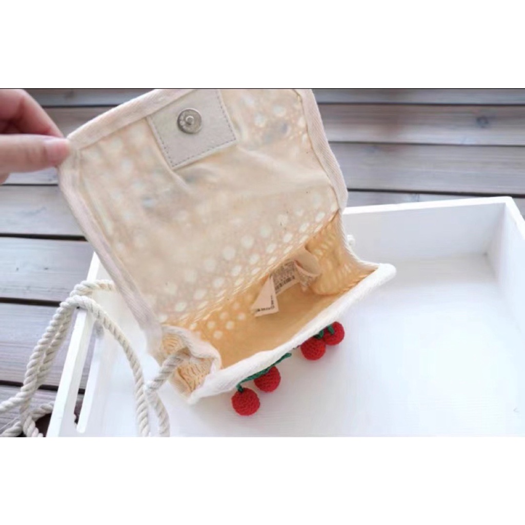 TÚI CÓI ĐEO CHÉO HỌA TIẾT CHERRY  XUẤT DƯ CHO BÉ GÁI ( Kèm ảnh thật )