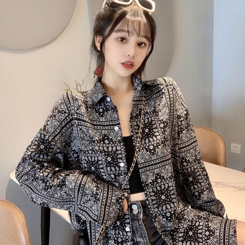 Áo sơ mi nữ tay dài dáng rộng phong cách thời trang Hàn Quốc