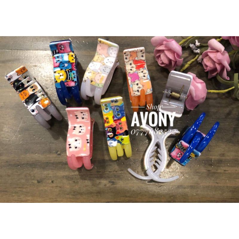 kẹp tóc càng cua 3 - 5 răng Honey in hình mèo