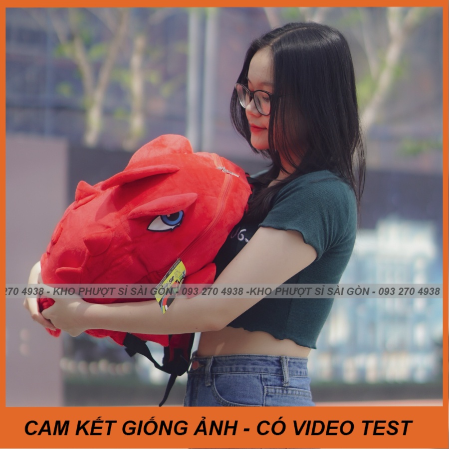 Con khủng long balo vải nhung màu đỏ đi phượt cho nam nữ - Balo khủng long vải nhung