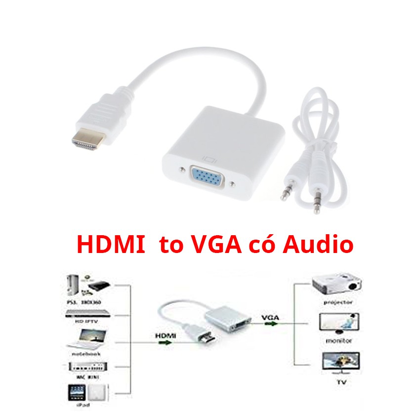 Cáp chuyển HDMI ra VGA, HDMI to VGA có âm thanh