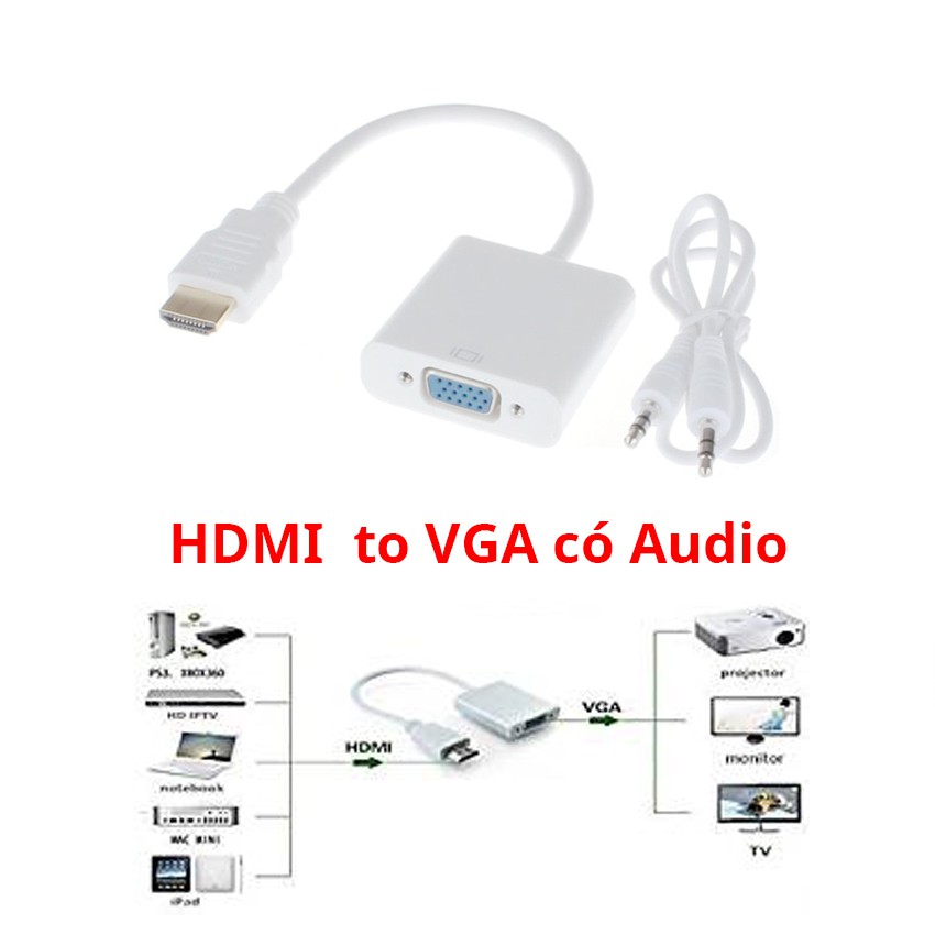 [Mã ELHACE giảm 4% đơn 300K] Cáp chuyển HDMI ra VGA, HDMI to VGA có âm thanh