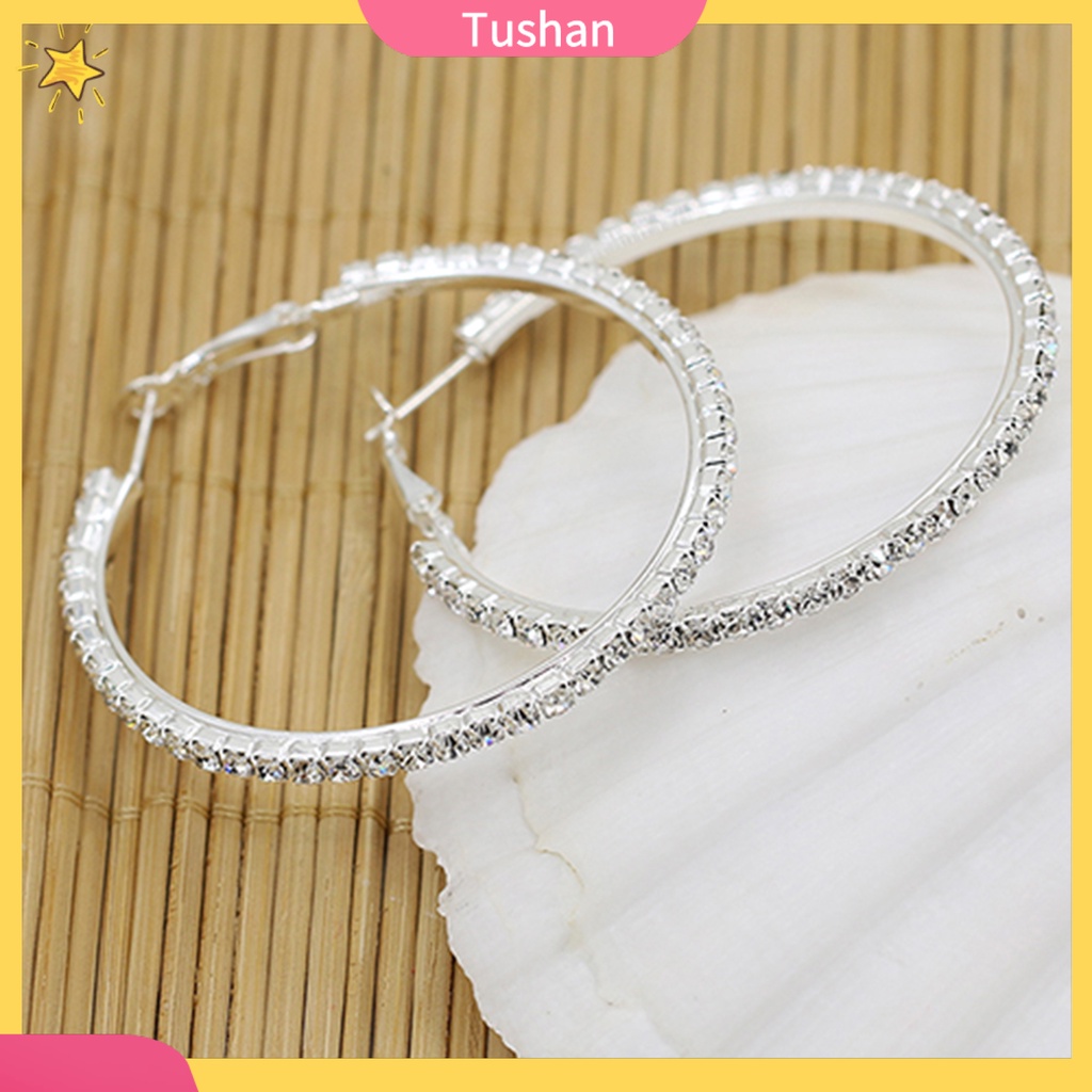 Đôi khuyên tai kiểu tròn đính kim cương nhân tạo cho nữ