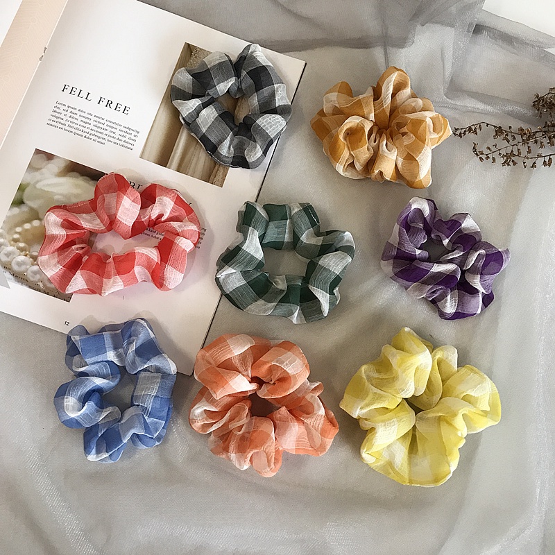 [Hàng mới về] Cột tóc vải Scrunchies vải tơ Sọc Caro